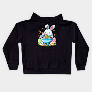Easter bunny eating ramen noodles with Easter eggs Kids Hoodie